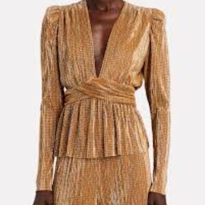 Sabina Musayev Sammy Plissé Lurex Top V Neck Gold Size XS